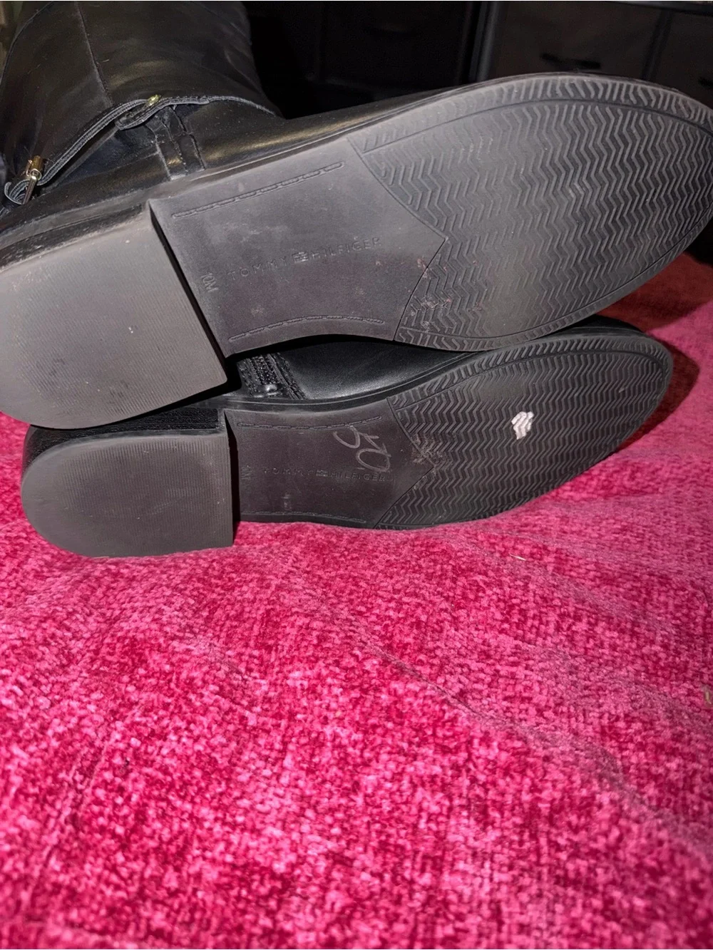 Tommy Hilfiger Black leather knee-high riding boots with buckle detail size 10